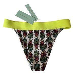 San Lorenzo Pineapple Pattern Bikini Bottom with Neon Yellow Waistband, size S